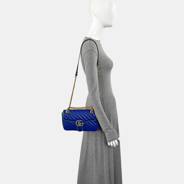 GG Marmont Medium Quilted Calfskin Blue