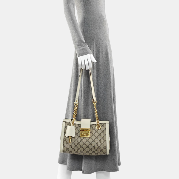 Padlock Small Monogram Coated Canvas Beige