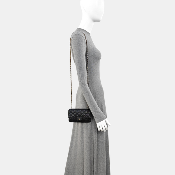 Quilted Grained Calfskin Shoulder Bag Black