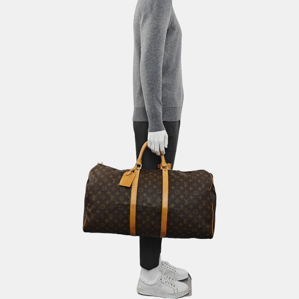 KEEPALL 55 Monogram Coated Canvas Brown