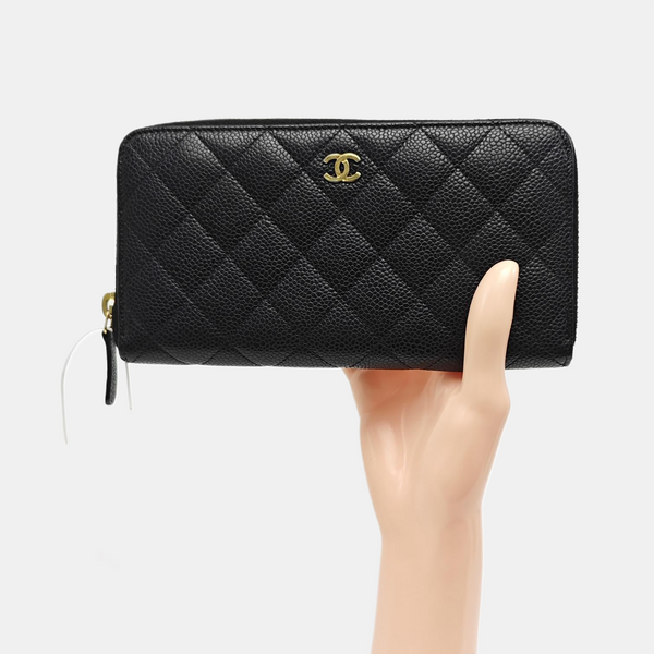 Quilted Grained Calfskin Wallet Black