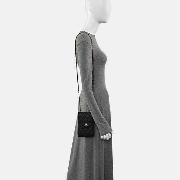 Grained Calfskin Shoulder Bag Black
