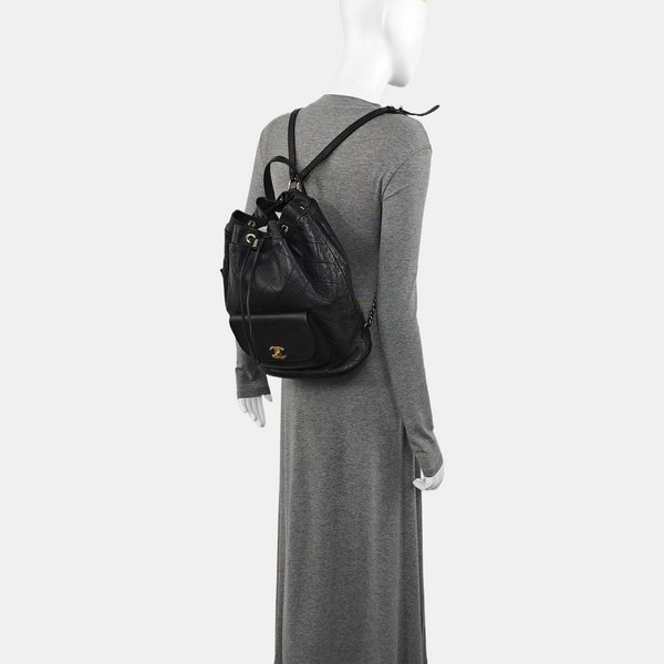 Quilted Grained Calfskin Backpack Black