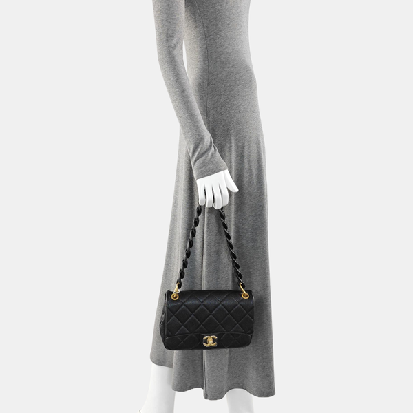CLASSIC FLAP Mini Quilted Grained Calfskin Black