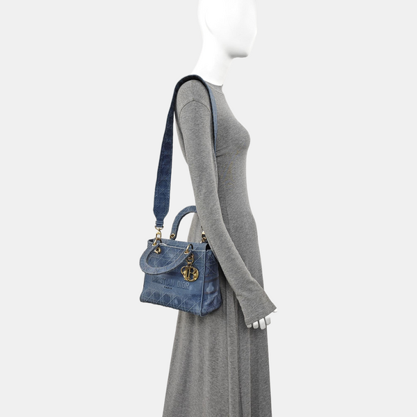 Lady D-Lite Medium Cannage Canvas Blue