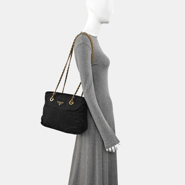 Chain Tote Quilted Nylon Black