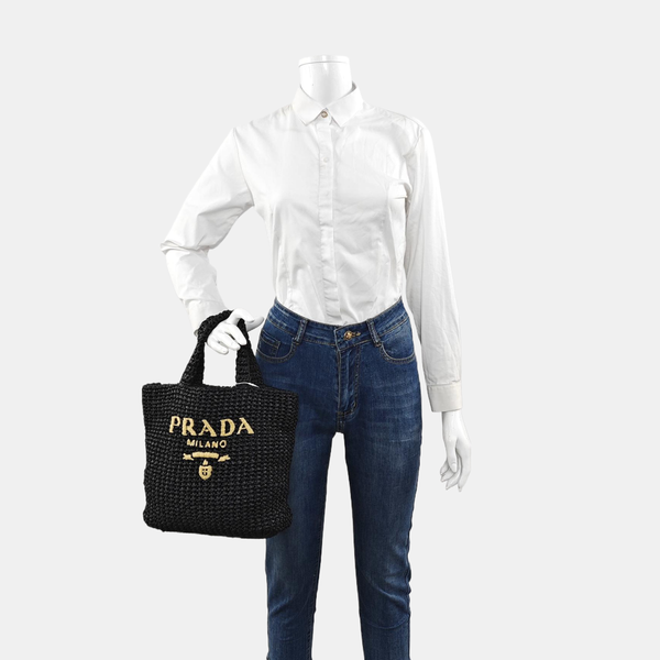 Straw Tote Bag Black
