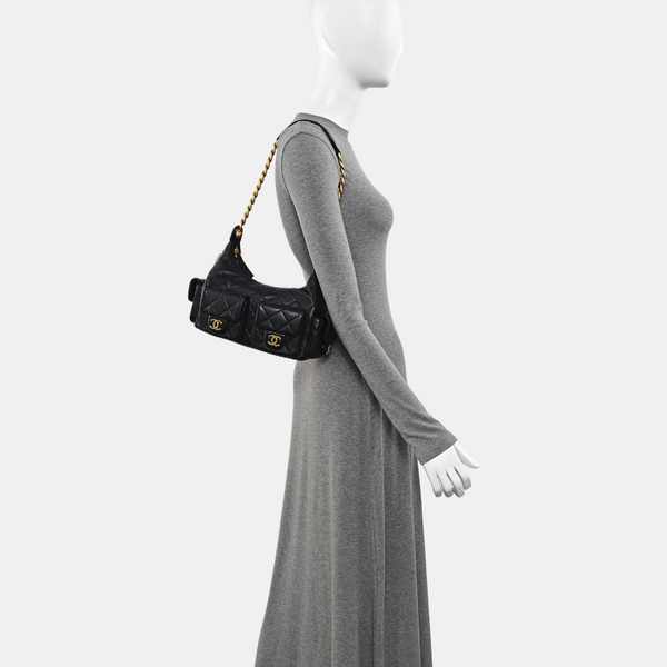 Quilted Lambskin Shoulder Bag Black