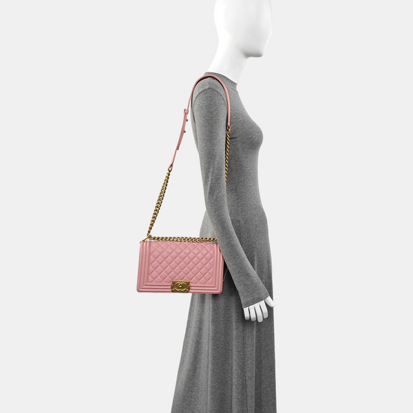 BOY CHANEL Medium Quilted Calfskin Pink