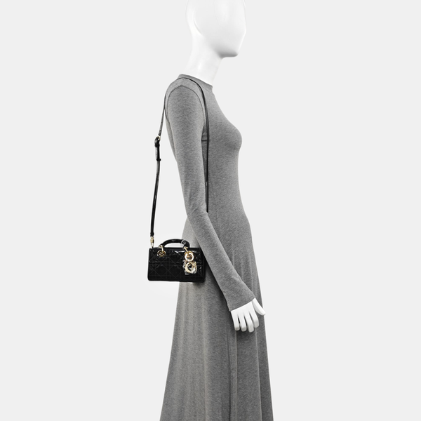 Lady Dior Super Mini Cannage Patent Leather Black