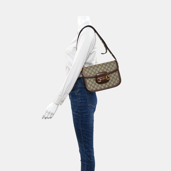 Horsebit 1955 Medium Monogram Coated Canvas Beige