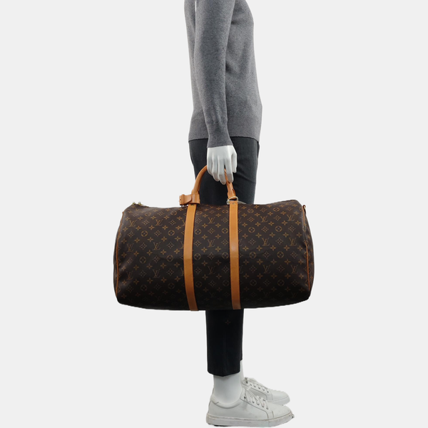KEEPALL 55 Monogram Coated Canvas Brown