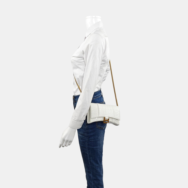 Hourglass Wallet On Chain Mini Calfskin White