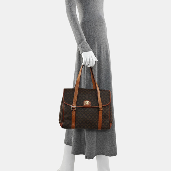 Coated Canvas Top Handle Bag Brown