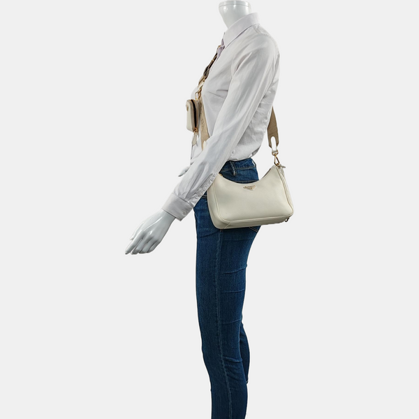 Authenticated pre-owned Re-Edition2005 Saffiano Calfskin White - Crossbody Bag at Looply