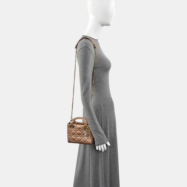 Lady Dior Mini Cannage Silk Satin Rose Gold
