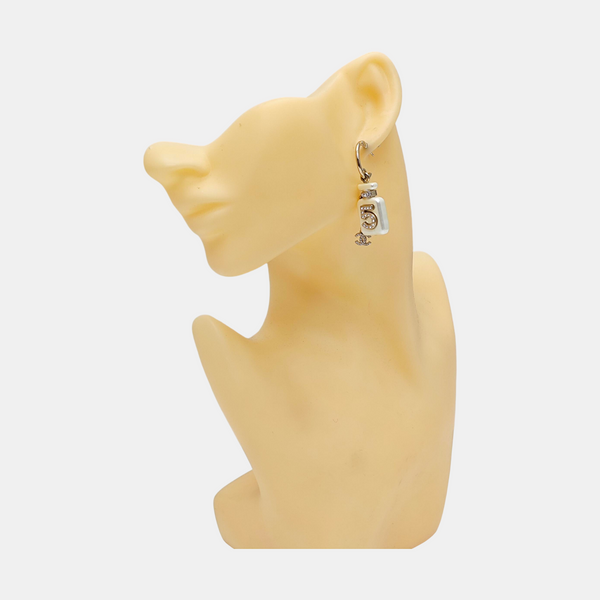 CC Logo Metal White Stud Earrings