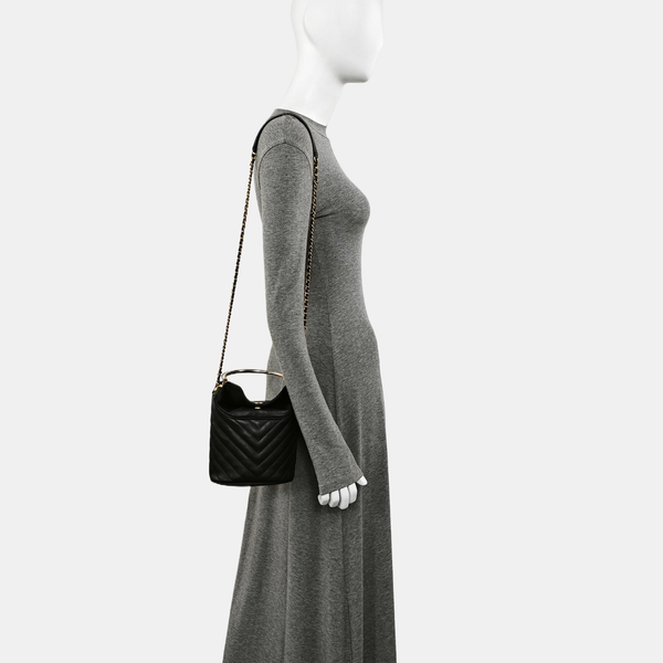 Quilted Calfskin Bucket Bag Black