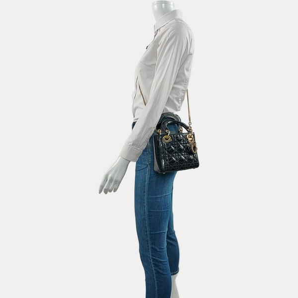 Lady Dior Mini Quilted Patent Leather Black