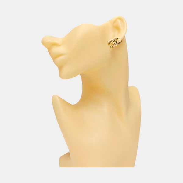 CC Logo Metal Gold Stud Earrings