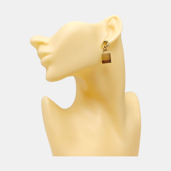 Amulette Maroquinier Metal Brown Stud Earrings