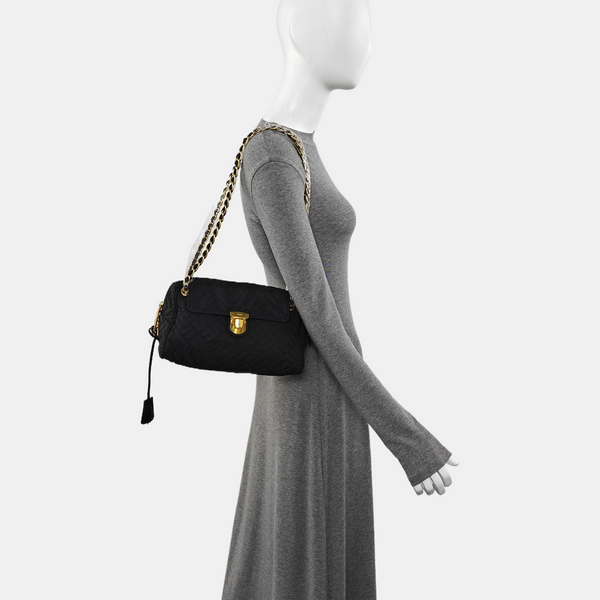 Quilted Nylon Shoulder Bag Black