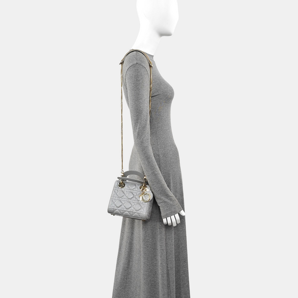 Lady Dior Mini Cannage Lambskin Gray