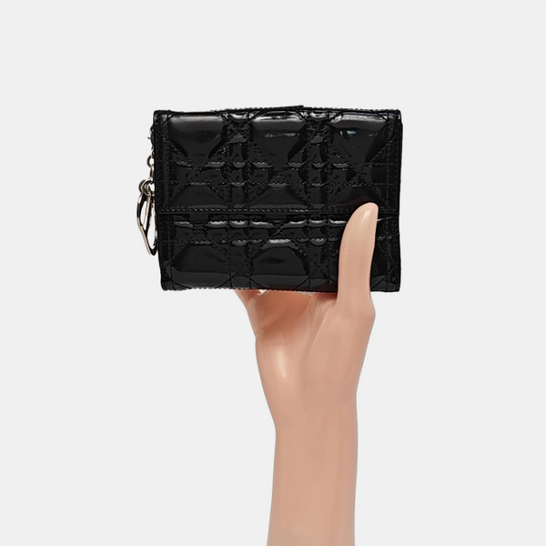 Cannage Patent Leather Wallet Black