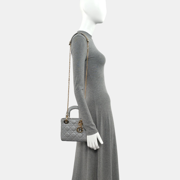 Lady Dior Mini Cannage Lambskin Gray