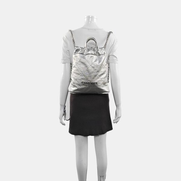 CHANEL 22 Small Quilted Calfskin Silver