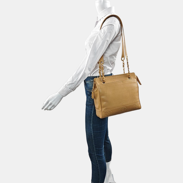 VINTAGE CC LOGO Grained Calfskin Beige