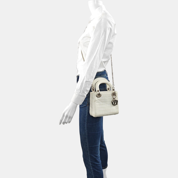 Lady Dior Mini Crocodile White