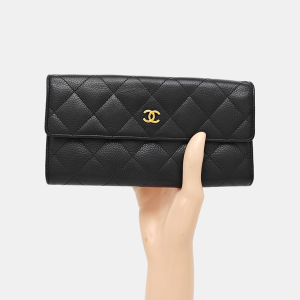Quilted Grained Calfskin Wallet Black