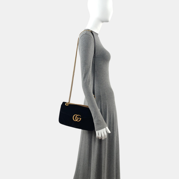 GG Marmont Medium Quilted Velvet Black