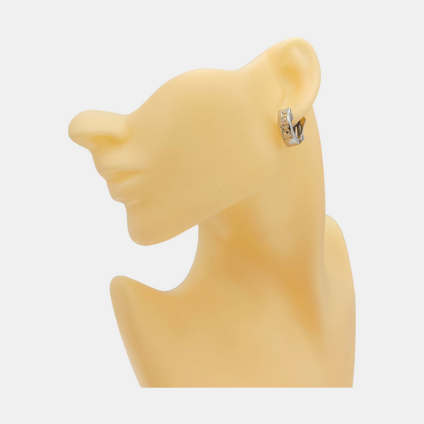 Dog Tag Metal Silver Clip On Earrings