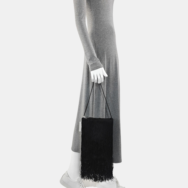Silk Satin Top Handle Bag Black