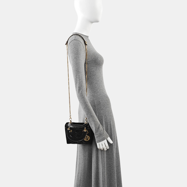 Lady Dior Mini Cannage Patent Leather Black