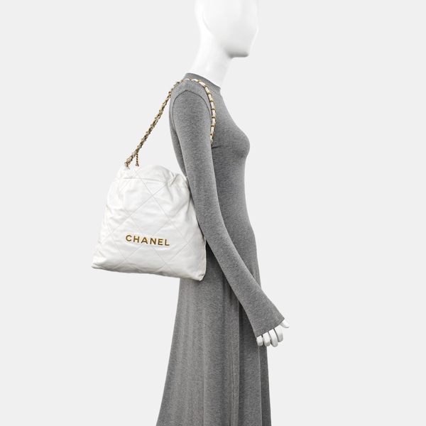 CHANEL 22 Small Quilted Calfskin White