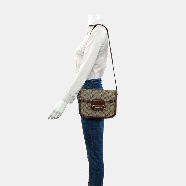 Horsebit 1955 Medium Monogram Coated Canvas Beige
