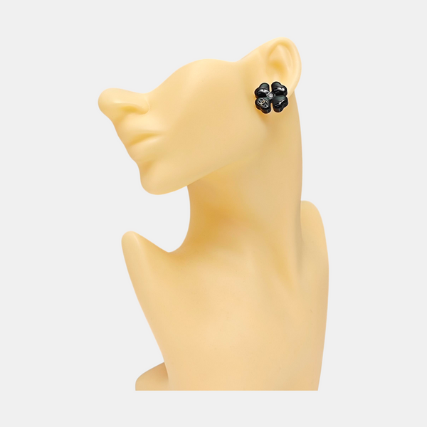 Synthetic Material Black Stud Earrings