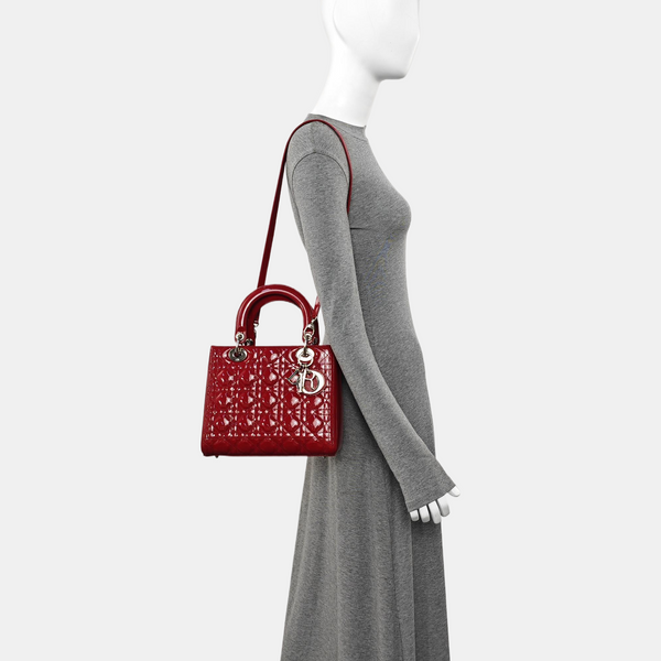 Lady Dior Medium Cannage Patent Leather Red