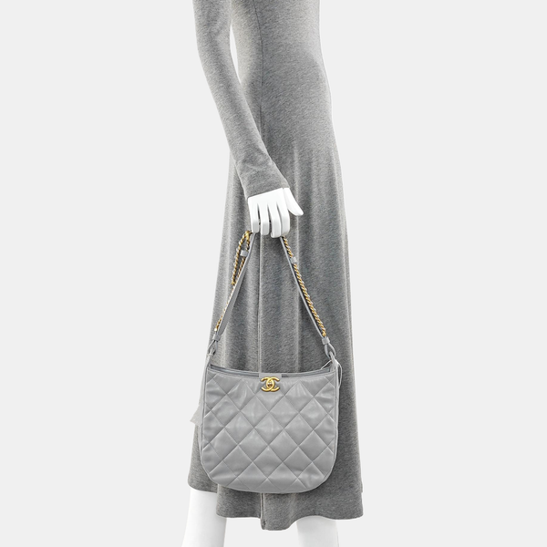 Quilted Lambskin Top Handle Bag Gray