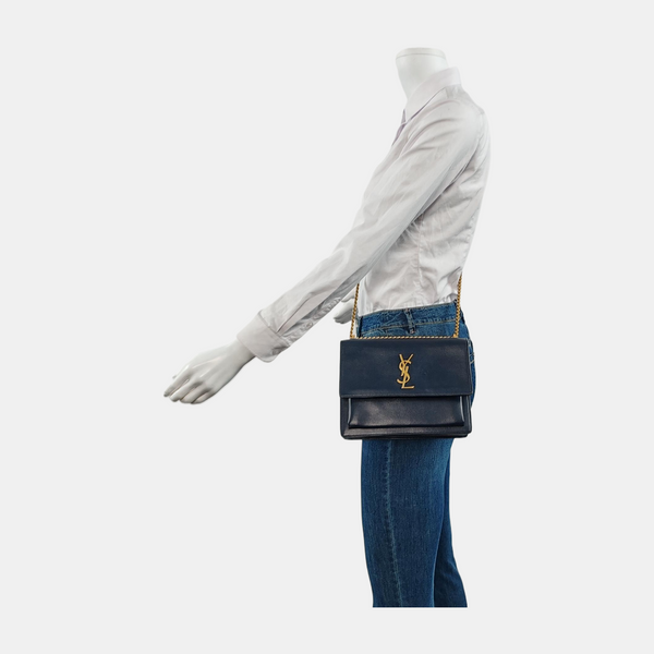 Authenticated pre-owned SUNSET Medium Calfskin Blue - Crossbody Bag at Looply