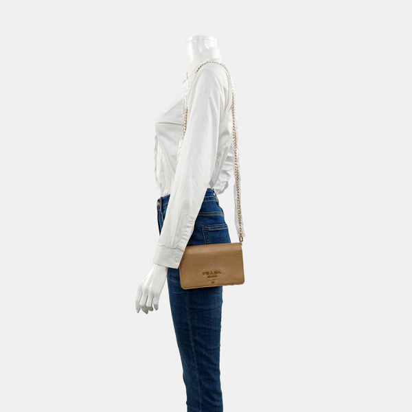 Saffiano Calfskin Crossbody Bag Beige