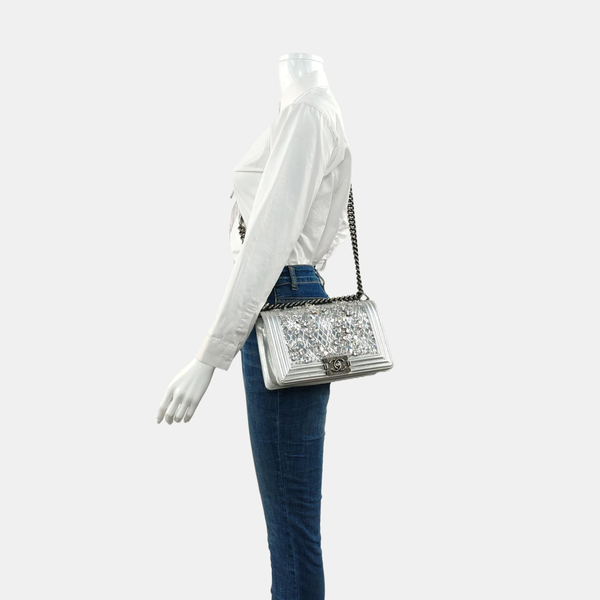 BOY CHANEL Medium Lambskin Silver