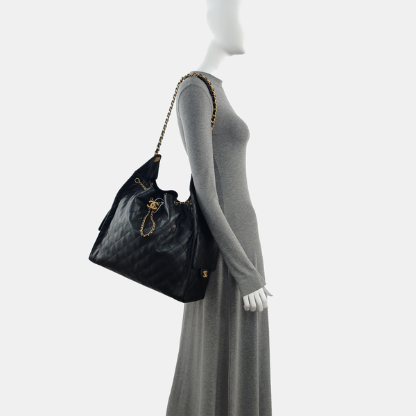 Authenticated pre-owned CHANEL 25 Large Quilted Grained Calfskin Black - Shoulder Bag at Looply