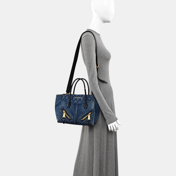 Quilted Denim Shoulder Bag Blue