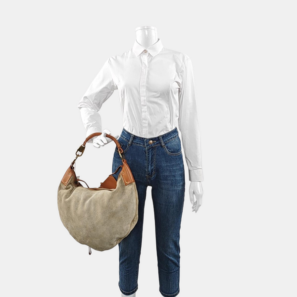 Suede Top Handle Bag Gray