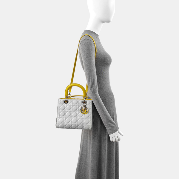 Authenticated pre-owned Lady Dior Medium Quilted Lambskin Grey - Tote Bag at Looply