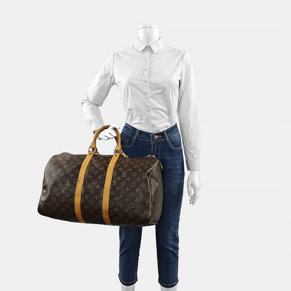 KEEPALL 45 Monogram Coated Canvas Brown